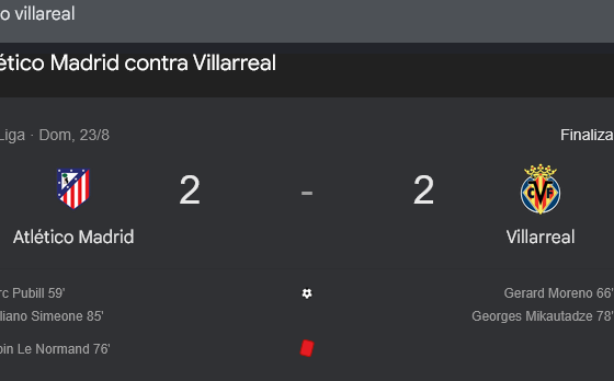 Atlético de Madrid rescata un 2-2 ante Villarreal en la Jornada 2