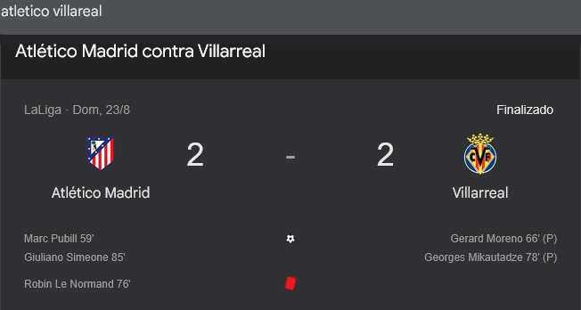 Atlético de Madrid rescata un 2-2 ante Villarreal en la Jornada 2